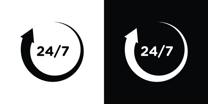 24 7 icon vector, filled flat sign, solid pictogram. Symbol, logo illustration.