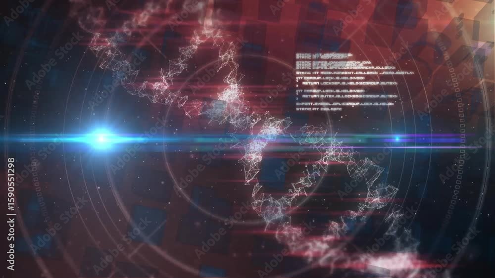 Poster blue scan beam sweeping glowing double helix as data blocks shifting to visualize genetic segments