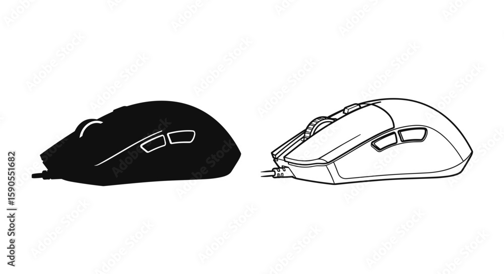 Fototapete illustration of two computer mice one in black fill and one in outline style
