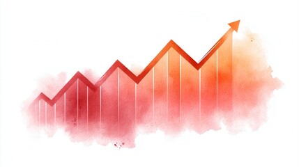 Concepts on economic trends, risks and recessions. A stylized, upward-trending arrow chart in shades of red and orange with a watercolor texture, symbolizing growth and progress.