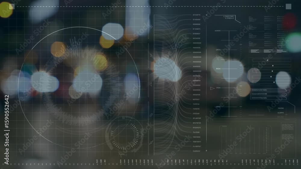 Aufkleber grid fading initiating gauge appearing, data scrolling, charts filling, hud visualizing system data
