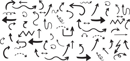 Hand-Drawn Arrow Collection – Simple Painted Arrow Icons on White Background