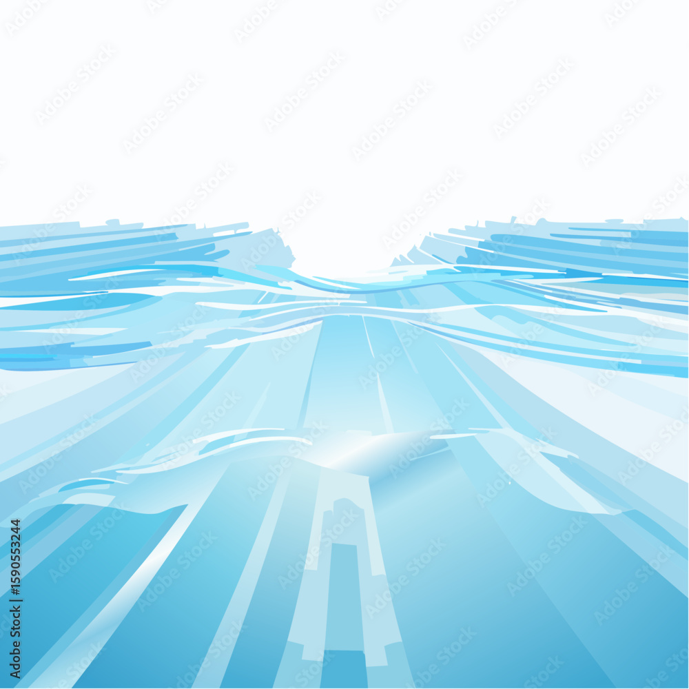 Poster abstract illustration of stylized water, flowing in parallel lines, creating a sense of depth and mo