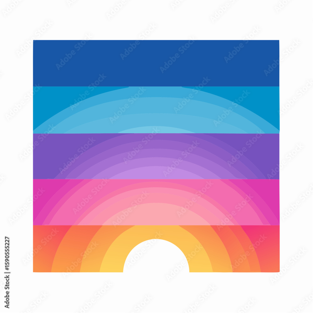Poster abstract graphic design depicting a colorful layered arc with a gradient effect.