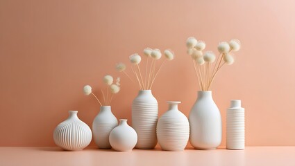 Minimalist Still Life with Ceramic Vases and Dried Flowers