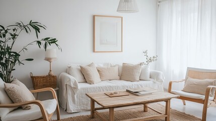 Scandinavian Living Room Interior, Minimalist Home Decor Style, Beige Accents