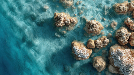 aerial view of oceans surface showcasing vibrant coral reefs and their diverse ecosystems