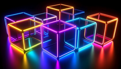 Colorful neon cubes on dark background