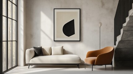 Modern Interior With Abstract Art And Minimalist Furniture