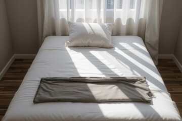 Empty White Bed with Sunlight	