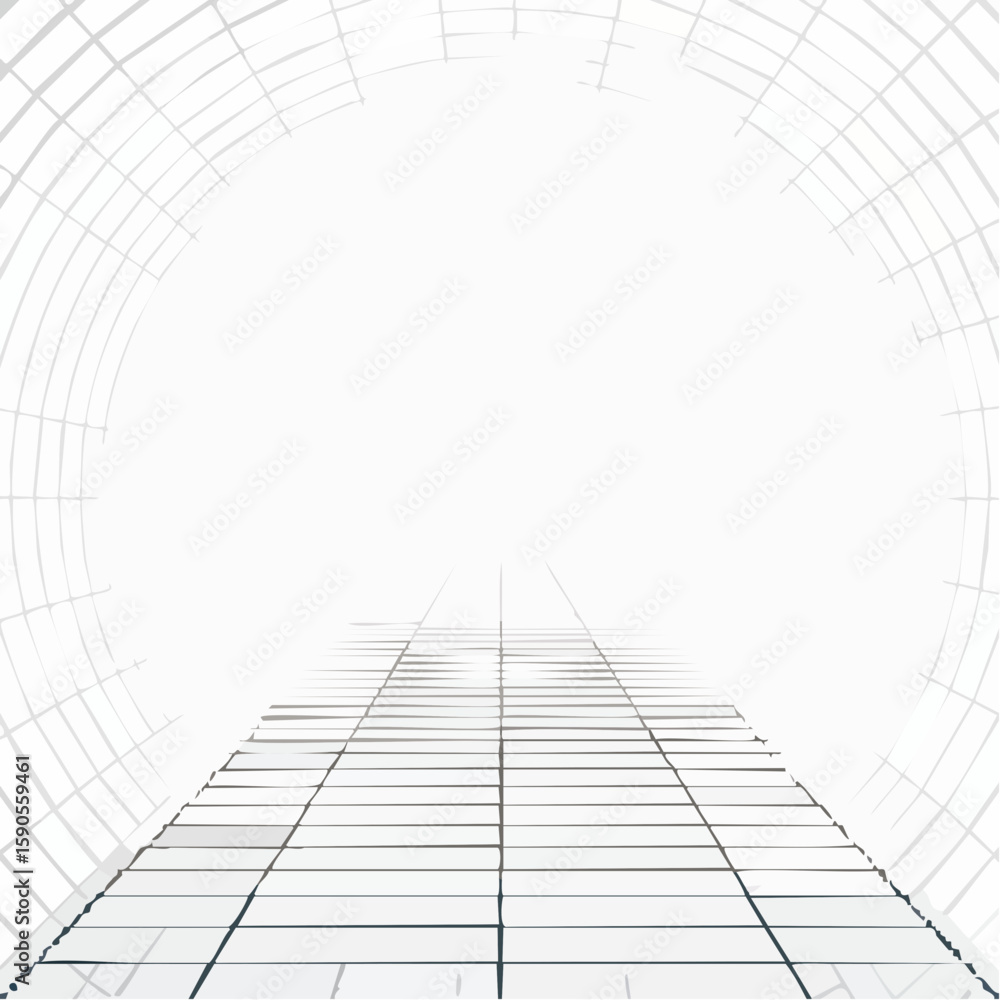 Poster abstract perspective of a grid-like structure leading towards the bright light.