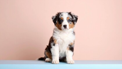 Adorable Australian Shepherd Puppy with Striking Blue Eyes, Generated image