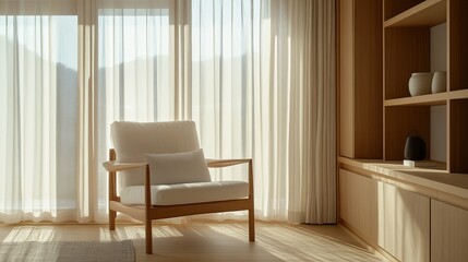 Fototapeta premium Minimalist Home Interior With Armchair And Natural Light