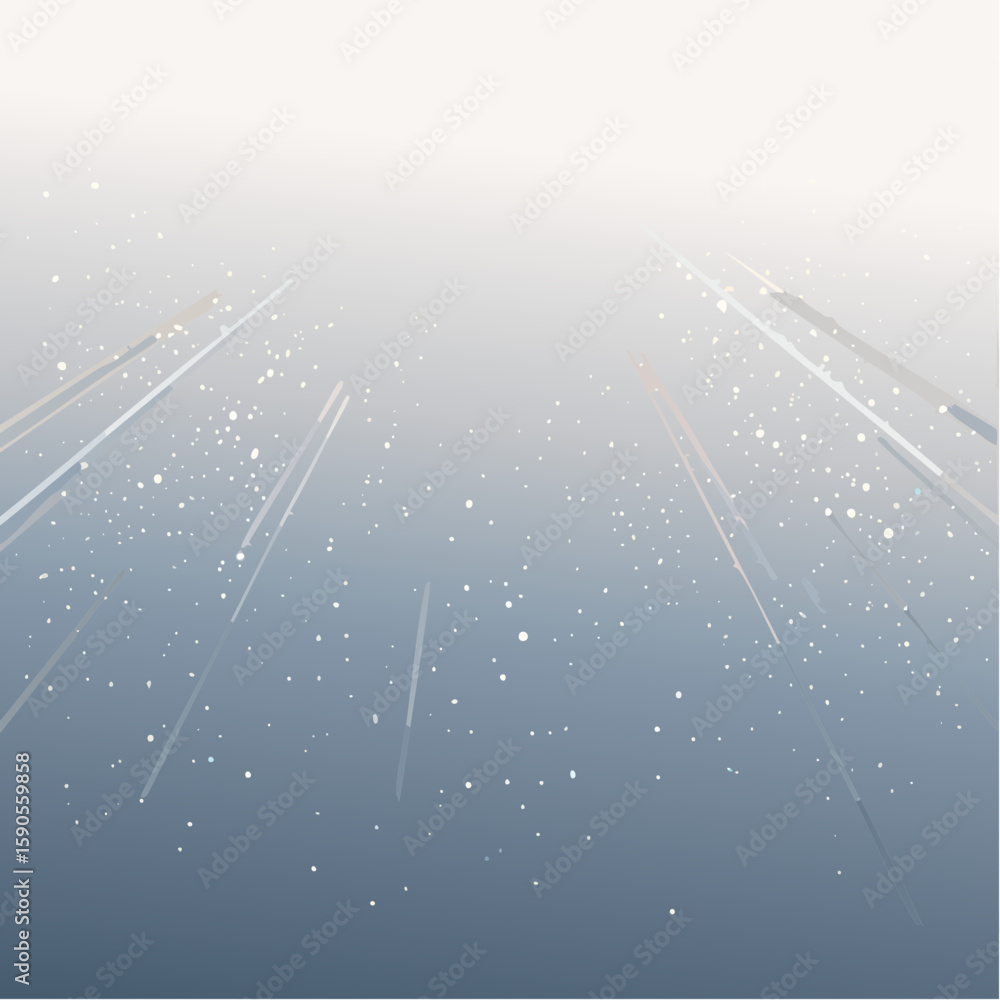 Poster abstract illustration with white lines and dots converging upwards against a gradient background.