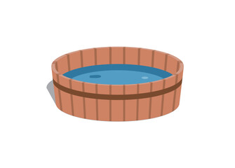 Wooden water tub. Simple flat illustration.