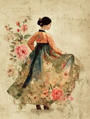 Korean Traditional Style Design Paper - Woman Dancing
