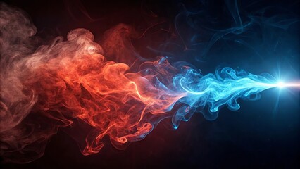 Obraz premium Fiery red smoke collides with electric blue smoke in a cosmic dance