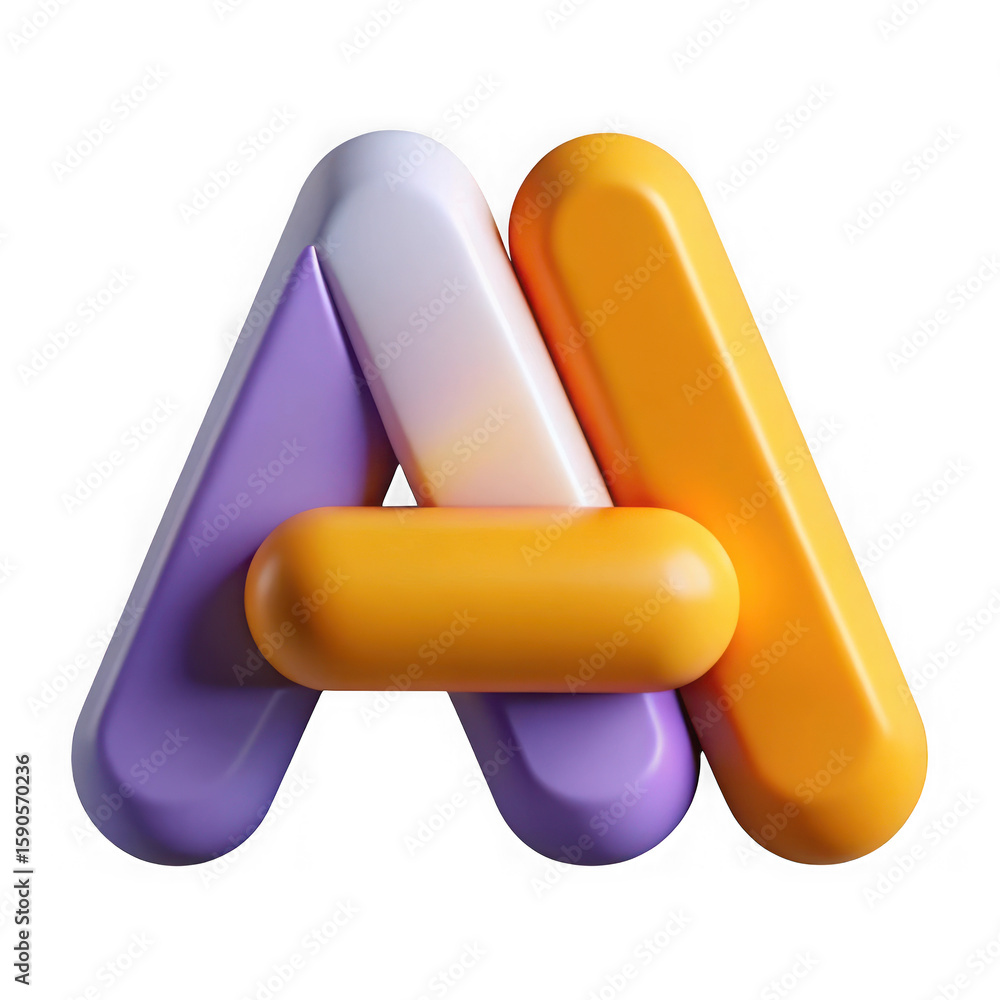 Aufkleber abstract 3d letter a shape with rounded edges and vibrant colors isolated on transparent background