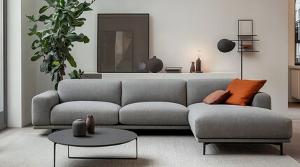 Modern Living Room Interior Design With Gray Sofa And Minimalist Decor
