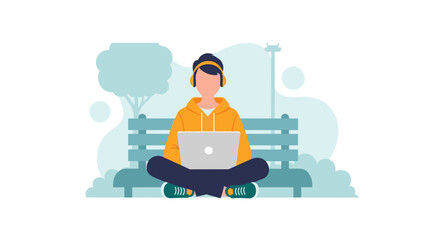 Person using laptop in park, ideal for blog posts about remote work, digital nomad lifestyle, or outdoor productivity.