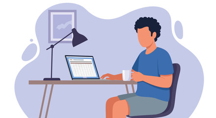 Illustration of a person working from home, ideal for blogs, articles, or social media posts about remote work, productivity, or work-life balance.