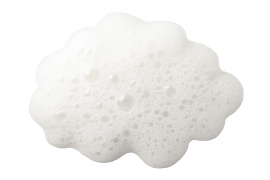 Soap foam bubbles lather isolated on transparent background forming a cloud shape, suitable for bath, shaving or cleaning products
