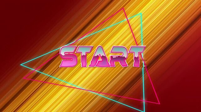 Neon START outline drawing filling pink fill shooting cyan line tracing triangles to frame START - Powered by Adobe