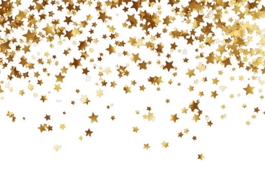 Gold star confetti shower on a black background