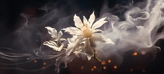 a light Edelweiss Flower , coming out of the smoke ,creative commons attribution,ai generative