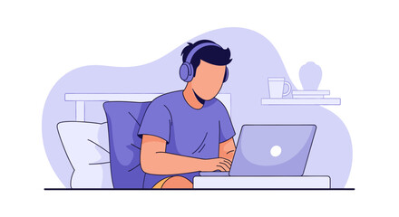 Person working on laptop in bed, perfect for blog posts about remote work, work-life balance, or productivity.