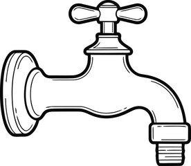 Simple Outline Illustration of a Faucet for Plumbing and Water Conservation Projects