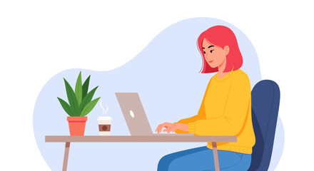 Woman working on laptop, perfect for blog posts about remote work, productivity, or freelance lifestyle. Ideal for websites, social media, and marketing materials.