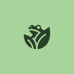 Frog leaf logo in creative and simple silhouette style.