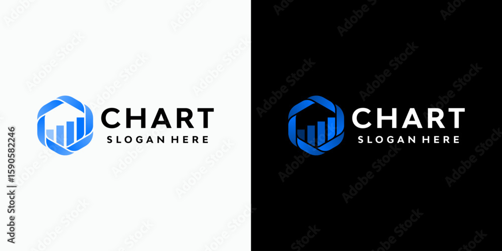Poster rotating hexagon shape growth chart vector logo design with modern, simple, clean and abstract style