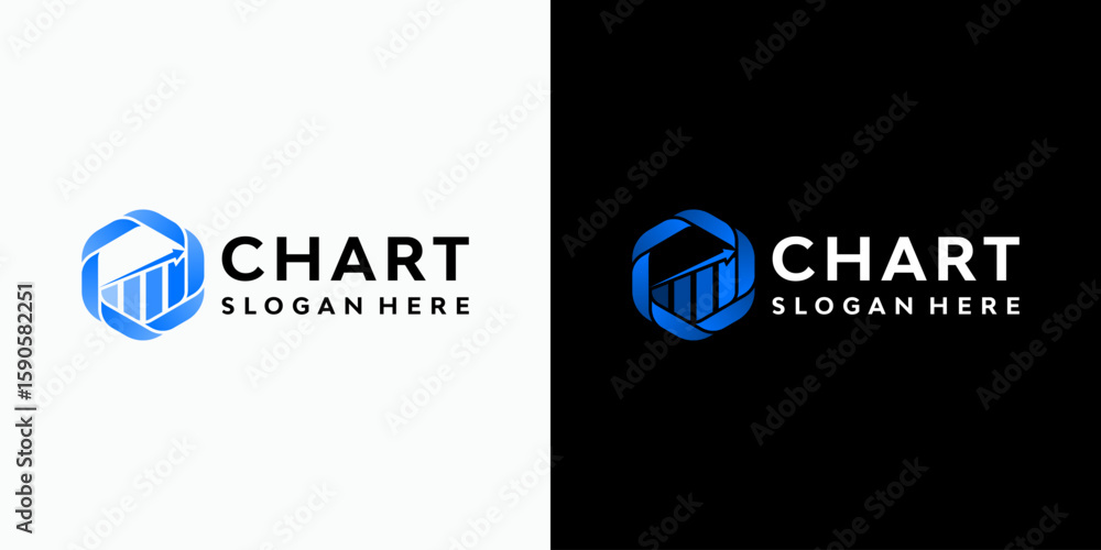 Poster vector logo design of growth chart of rotating hexagon and arrow shape with modern, simple, clean an