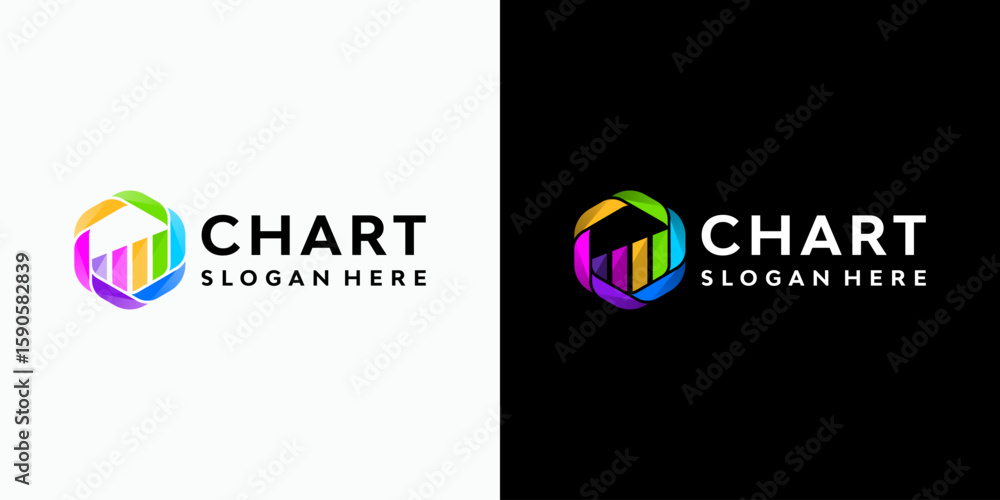 Poster rotating hexagon shape growth chart vector logo design with modern, simple, clean and abstract style