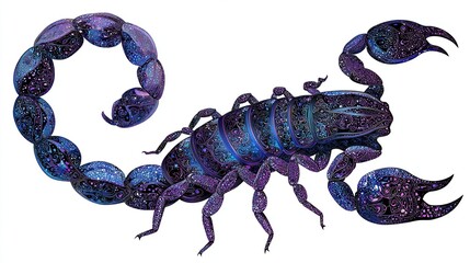 Galaxy-themed scorpion illustration with a swirling cosmic nebula design