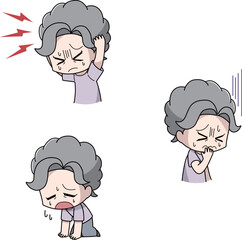 熱中症の中等症になる高齢女性のイラスト3パターンセット