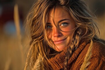 Radiant Woman with a Smile and Soft Focus in Warm Lighting