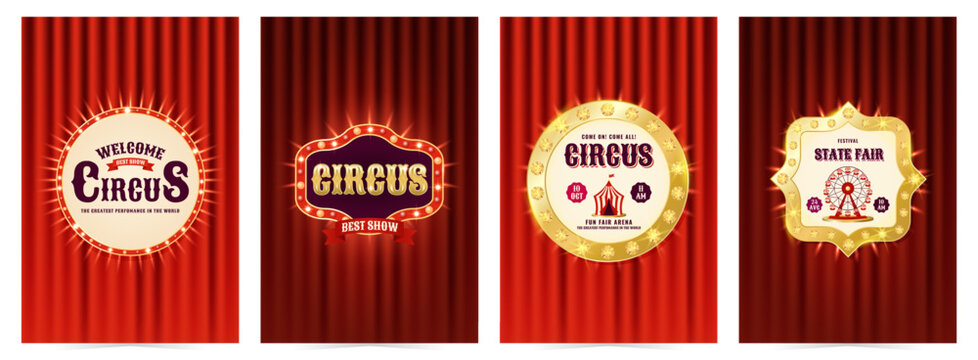 Vintage circus, state fair invitation poster set. Design for events, festival, carnival, party, performance, advertising and more. Retro vector illustration