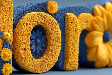 Artistic Text Design with Quilled Flowers and Bold Colors
