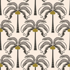 Palm Tree pattern tropical abstract background.Plam tree and coconut trees isolated ogee geometrical motifs background,art deco illustration repeat design print shapes ogee geometrical wallpaper.