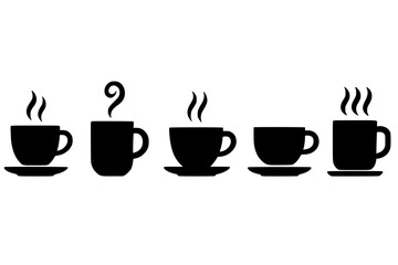 Obraz premium Silhouettes of Coffee Cups with Steam on White Background