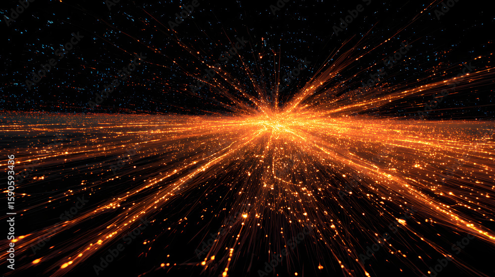 Poster a bright orange and black image of a starburst with a black background. the image is full of bright 