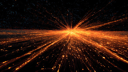 A bright orange and black image of a starburst with a black background. The image is full of bright orange lines that create a sense of movement and energy. Scene is dynamic and exciting