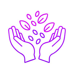 Obraz premium Hands holding falling leaves in vibrant purple and pink colors 