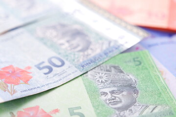 マレーシアの通貨、リンギット（MYR）の紙幣	
