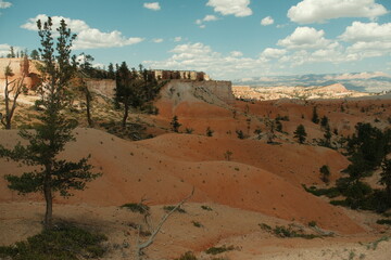Giant rock spire and natural red rock hoodoos in Navajo Trail and combination loop at Bryce Canyon...