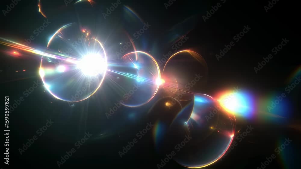 Poster an abstract composition featuring a series of bright random blinking lights reminiscent of camera fl