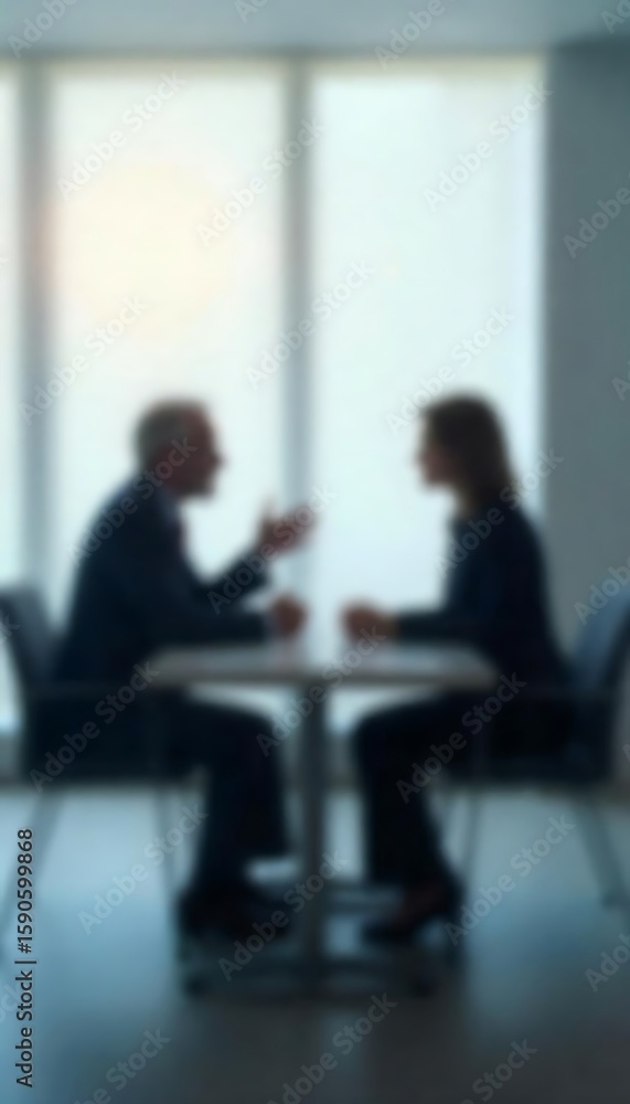 Poster generative ai image: conceptual representation of a discussion between two individuals at a table